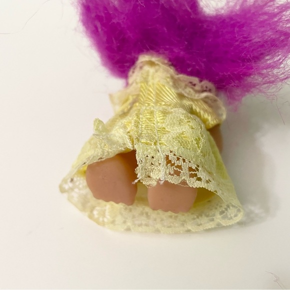 Vtg 1986 Dam Troll Mini Purple Hair Yellow Dress - Picture 8 of 16